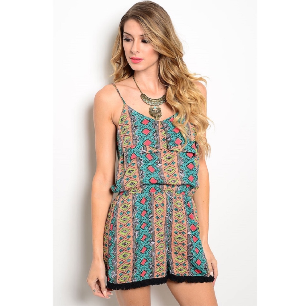 Turquoise Peach Romper